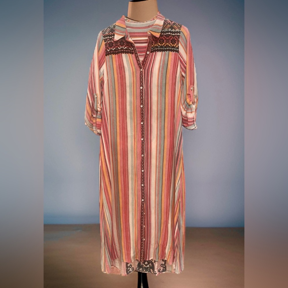 Savanna Jane Button Down Serape Maxi Cardigan Dress with Embroidered detail.